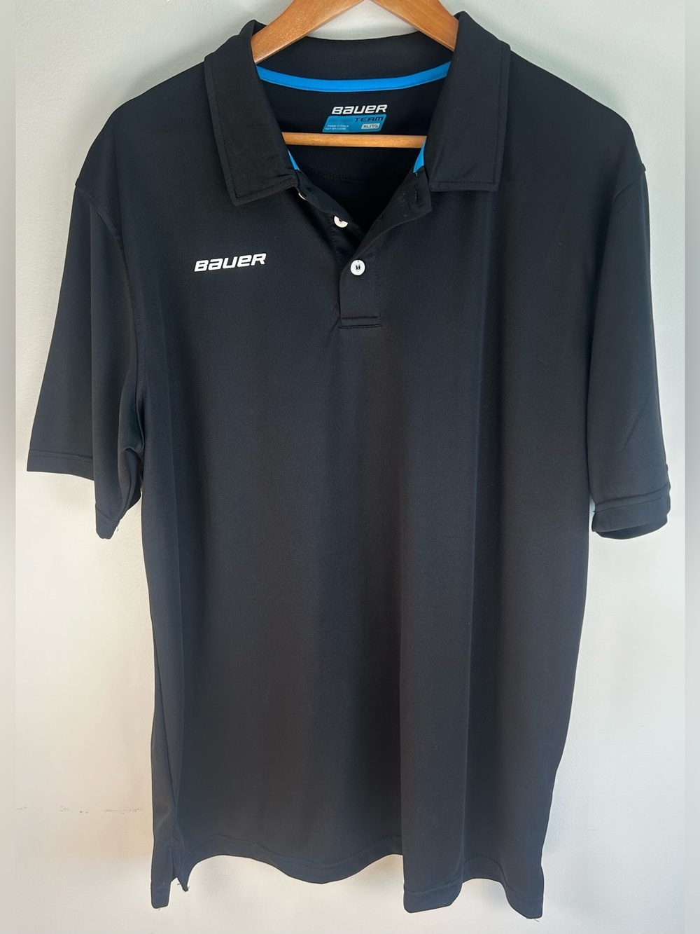 Bauer Team Men’s Polo Shirt Size XL Black Short Sleeve Hockey Stretch EUC